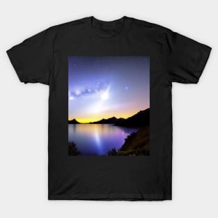 Ai Generated Art Scenery - Lakeside Starry Night Sky T-Shirt